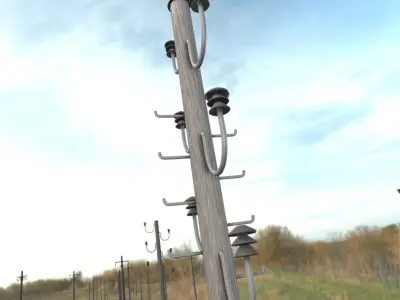 Wood Electricity Pylon With Ladder - Object 008 Low-poly 3D model