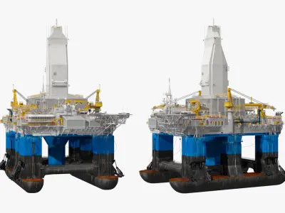  Semi-Submersible Offshore Oil Rig Platform Rigged for Cinema 4D 