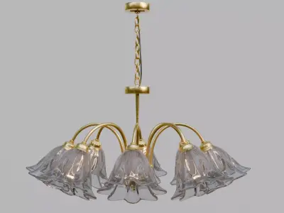 Floral Brass Chandelier  - Clear and Tinted Glass Variants 3D model