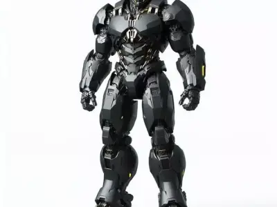 Dark Batman Mech Suit Glowing Eyes Gold Accents 3D Low-poly 3D model