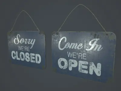 Old Open And Close Sign PBR Game Ready Low-poly 3D model