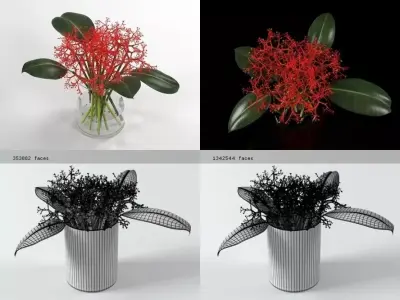 F four flowers in vase 3D model