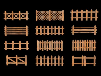 wooden fence Low-poly 3D model 2