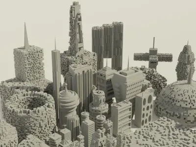 Sci-Fi buildings kitbash 3D model