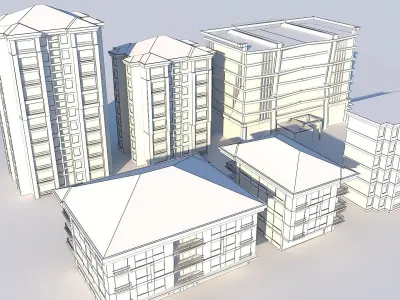 6 Low Poly Building Packages in Different Designs and Sizes Low-poly 3D model