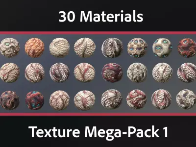 30 Materials Skin Monster Seamless PBR Mega Pack 1 Texture