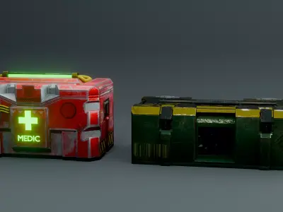 Sci-Fi Crate ammo and medical Emergency Pack - Game Ready Low-poly 3D model