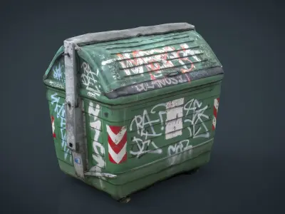 DUMPSTER trash can with graffiti Low-poly 3D model