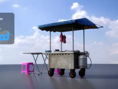 Street Vendor Noodles and Meat Ball Soup 3D model