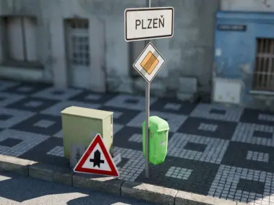 Czech road signs pack - Misc 1 Low-poly 3D model