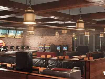 Burger Restaurant Cafe Building Interior Modular Low-poly 3D model