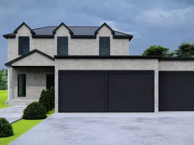 Modern Two Story Stone House with Realistic Exterior Design 3D model