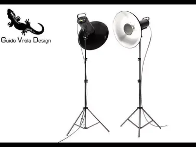 Professional studio strobe with beauty dish 3D model