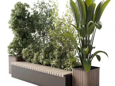 Urban Environment Urban Furniture Green Benches 3D model shop
