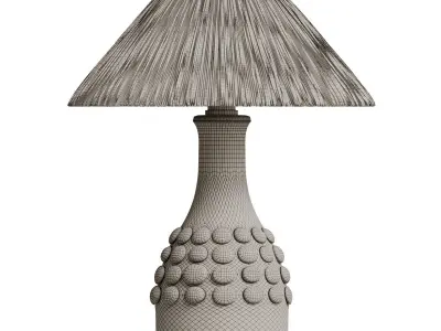 Tan Bobbled Terracotta Table Lamp Black Raffia 3D model