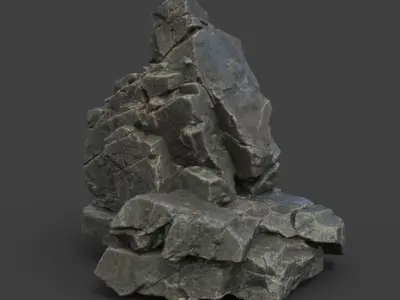 Low poly Cracked Black Rock 220124 Low-poly 3D model