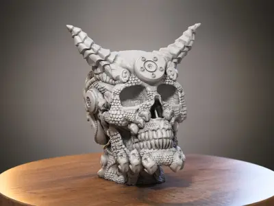 Skull dragon Headphone Stand Cyborg skull dragon Headset Stand 3D print model
