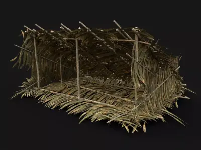TRIBAL JUNGLE PRIMAL SHELTER HUT HOUSE LEAF TREE SURVIVAL AAA Low-poly 3D model