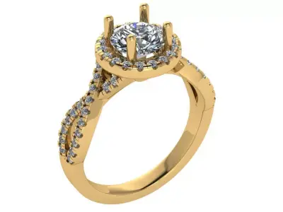 Halo Twisted Ring with pave setting on shank 3D print model