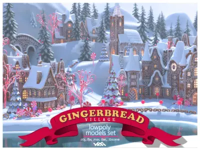 Gingerbread Village Low-poly 3D model