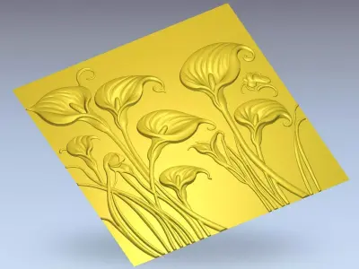Calla Lily Relief Panel Wall Decor Set STL Mural CNC 388 3D model