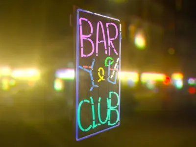 Neon bar and club sign Low-poly 3D model