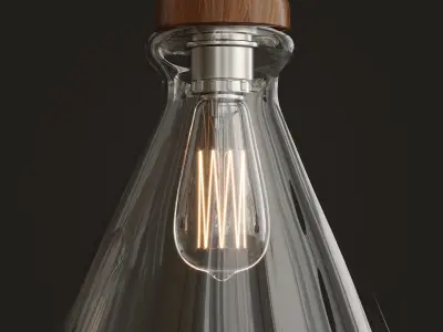 Light set glass and wood pendant lamp Low-poly 3D model