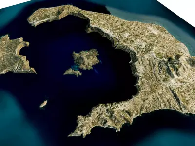 Santorini full island 3d model terrain Low-poly 3D model