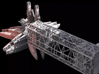 Sci Fi Ship Docking Griding With Wraith Ship 2 Low-poly 3D model