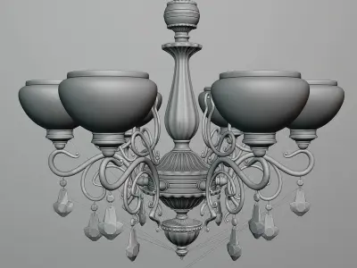 Six candle brass chandelier 3D model