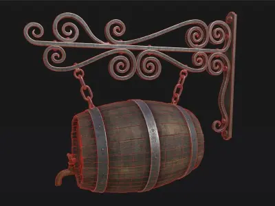 Medieval Tavern Sign Low-poly 3D model purchase