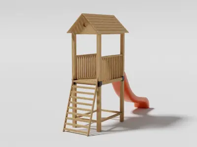 Playground Wooden Slide Low-poly 3D model