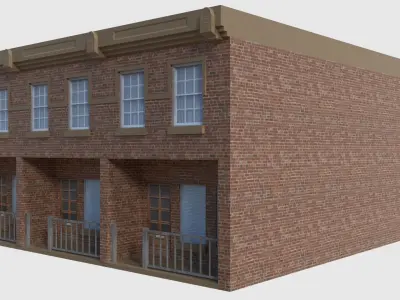 Apartment - Game Ready brick building with roof Low-poly 3D model