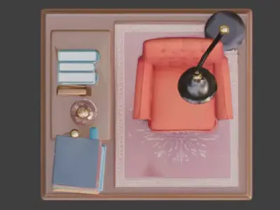 Tiny Library Corner 3D Model v01 Low-poly 3D model