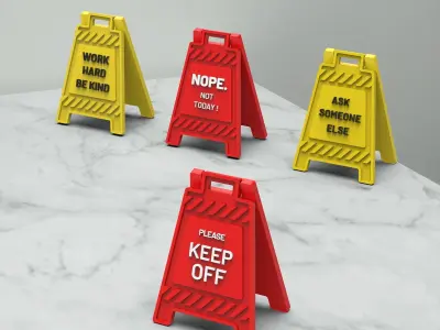 Funny Office Desk Signs  3D Mini Floor Sign Set 4 pcs 3D print model
