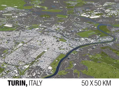 Turin Italy 50x50km 3D City Map 3D model