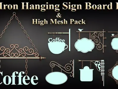110 Iron Hanging Sign Board Base and High Mesh Pack 3D model