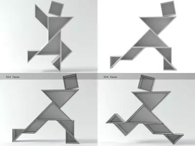 Tangram four different origami sculptures 3D model