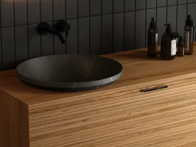Black Minimalist Bathroom Interior Scene 3D model