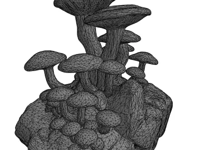 Fantasy Bioluminescent Mushroom Rock Cluster Low-poly 3D model