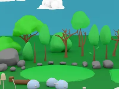 LowPoly Nature Asset Pack Trees Grass and Rocks for AR VR Games Low-poly 3D model