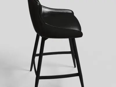 Black Bar Stool high detail leather Swivel Low-poly 3D model