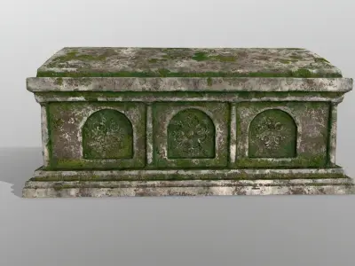 tomb 1 stone casket with moss Low-poly 3D model
