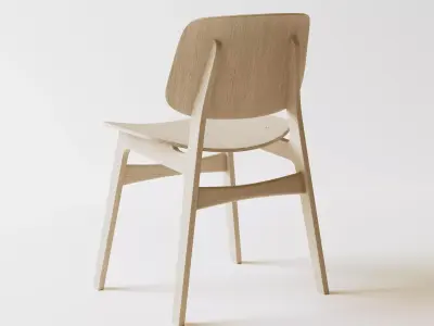 Scandinavian Modern Wooden Chair - Nordic Oak Dining Seat 3D model