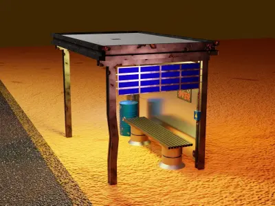 Cyberpunk bus stop concept project save water Low-poly 3D model