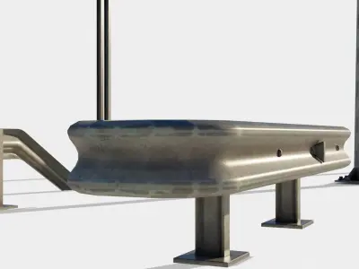 highway guard rail signs and street lights with 4k pbr textures Low-poly 3D model