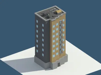Low Poly Aparment 1 tall building Low-poly 3D model