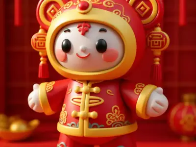 Cute Cartoon Chinese New Year Character Festive Red Toy Low-poly 3D model