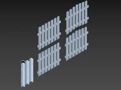 Low Poly Garden fence set for games and illustrations Low-poly 3D model
