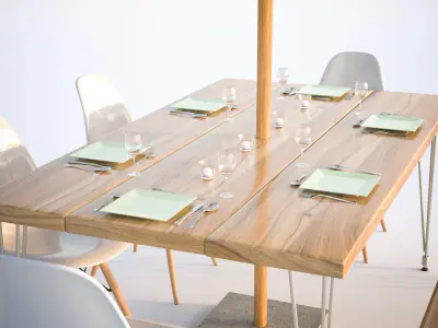 Restaurant set with wooden bench 3D model